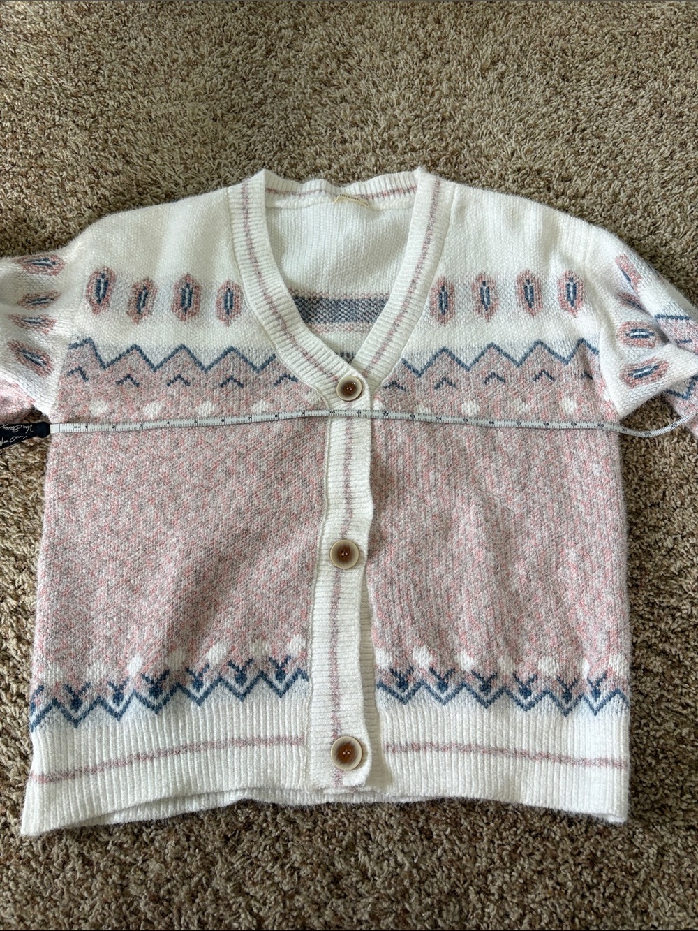 Andthewhy S/M Cozy Pink and White Patterned V-Neck Cardigan Sweater NWOT - Picture 6 of 7